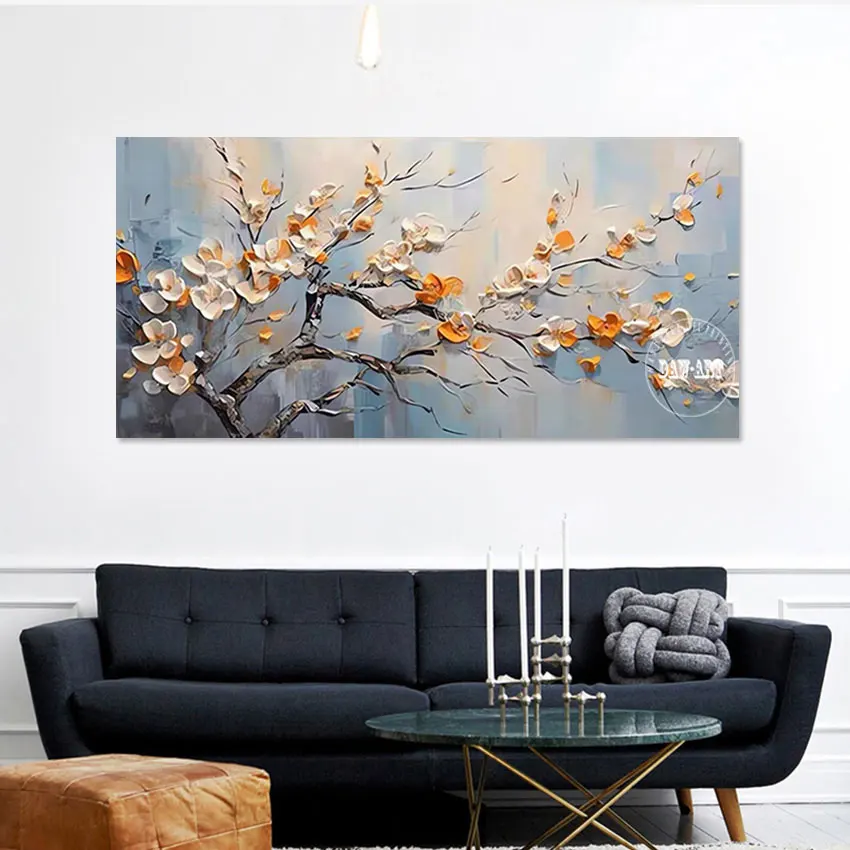 

Abstract Modern Palette Knife Canvas Art Picture Thick Acrylic Flowers Wall Unframed Treetop Floral Natural Scenery Painting