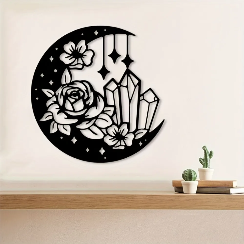 CIFBUY Wrought Iron Metal Wall Art Bohemian Moon Flower Boho Style Decor For Bedroom Bathroom Garden Hanging Ornament Gift
