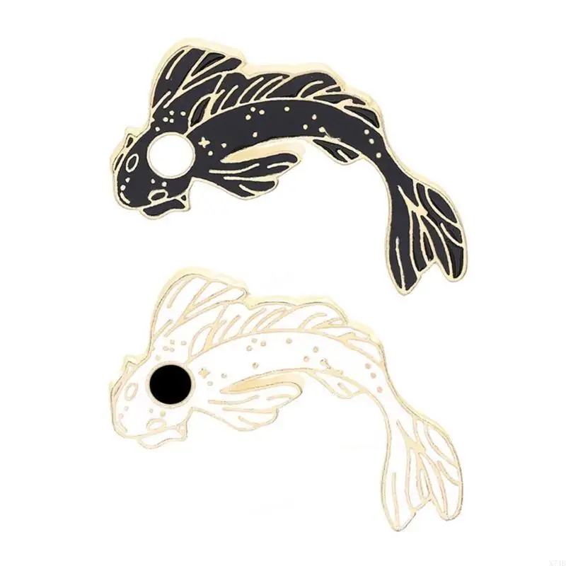  Black and White Enamel Lapel Pin Set Trendy Fish Brooches Jewelry for Jackets