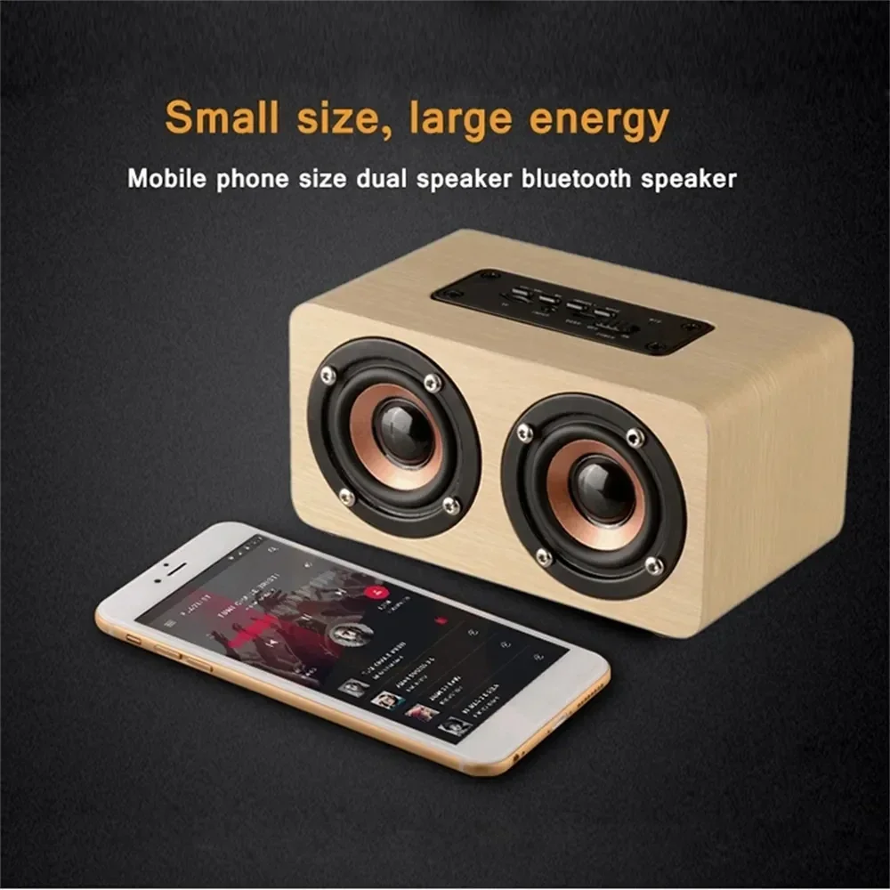 Speaker Bluetooth Kayu 6W Stereo Portabel HiFi TF Putar Panggilan Bebas Genggam Input AUX Pengeras Suara Bass Super Subwoofer Ganda