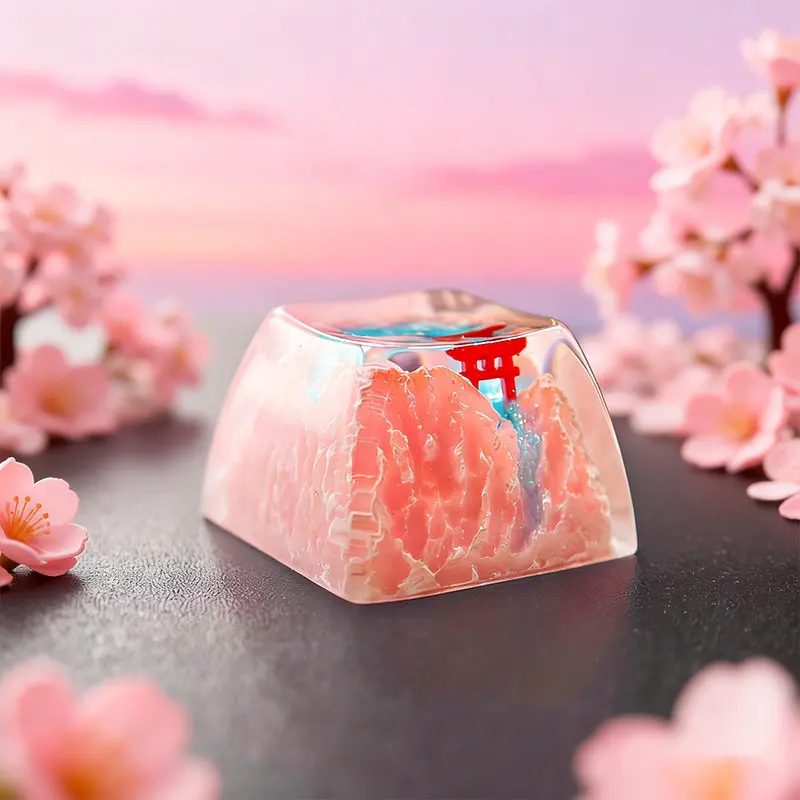 Custom Handcrafted Resin KeycapSnow Mountain Torii Gate for MX Mechanical Keyboard,Translucent Epoxy Artisan Keycap ACG Gift Key