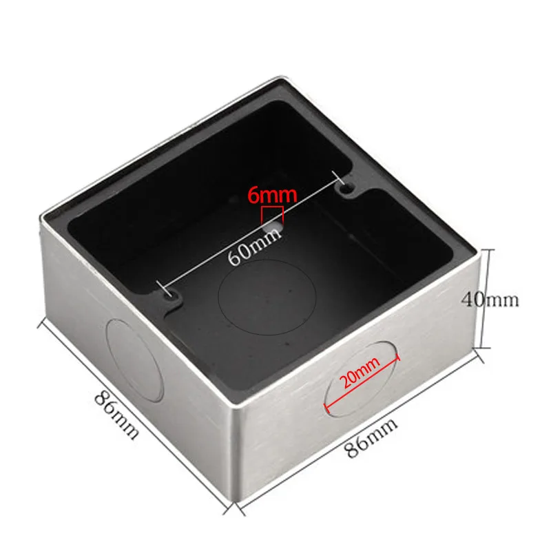 Type 86 Surface Mount Universal Wall Switch Junction Box Stainless Steel Panel Button Metal Box 20mm hole