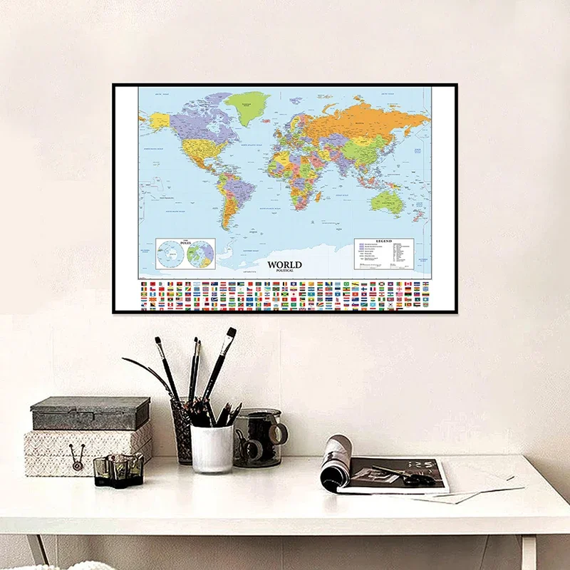 O Mapa do Mundo Wall Art Poster, Pintura Canvas, Viagens Material Escolar, Sala, Decoração de casa, Material Escolar, 59x42cm