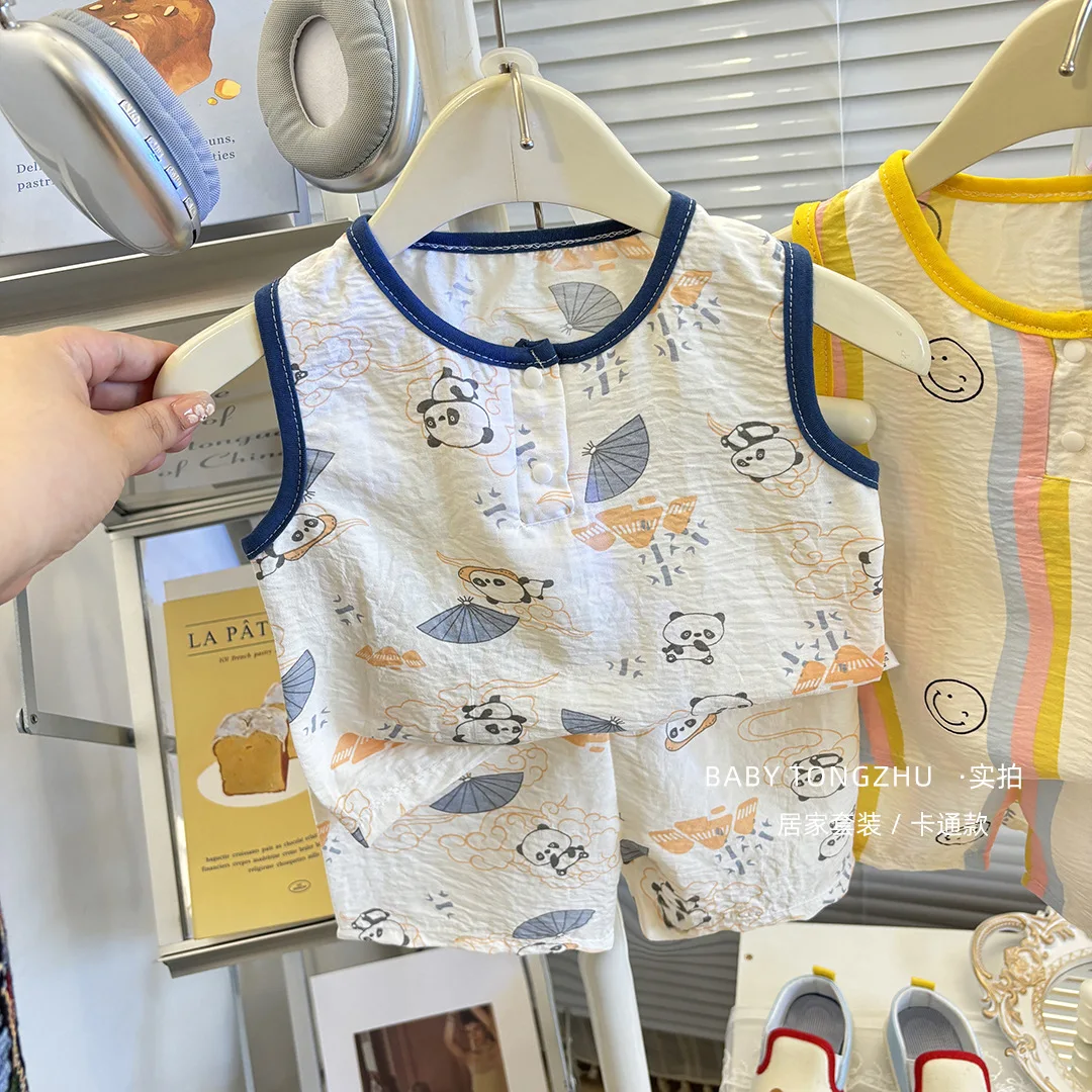 New Summer Korean Version Baby Casual Vest Shorts Two Pieces Set For Boys and Girls image 3