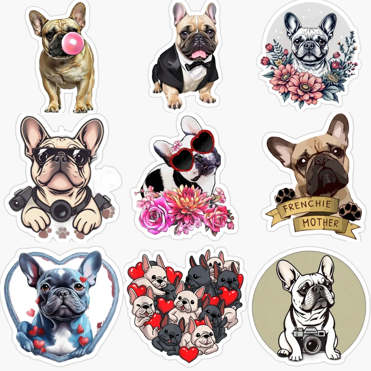 

French Bulldog Cute Pets Creative PVC Car Stickers for Car Van Bicycle Window Fridge Helmet Wall Decal Customizable Size