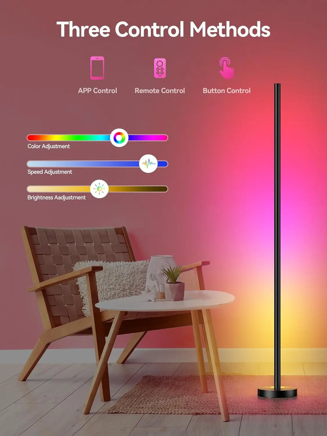 RGBICW LED Corner Floor Lamp 2 Pack - 16M Colors, Music Sync, App Control for Living Room & Gaming view 3