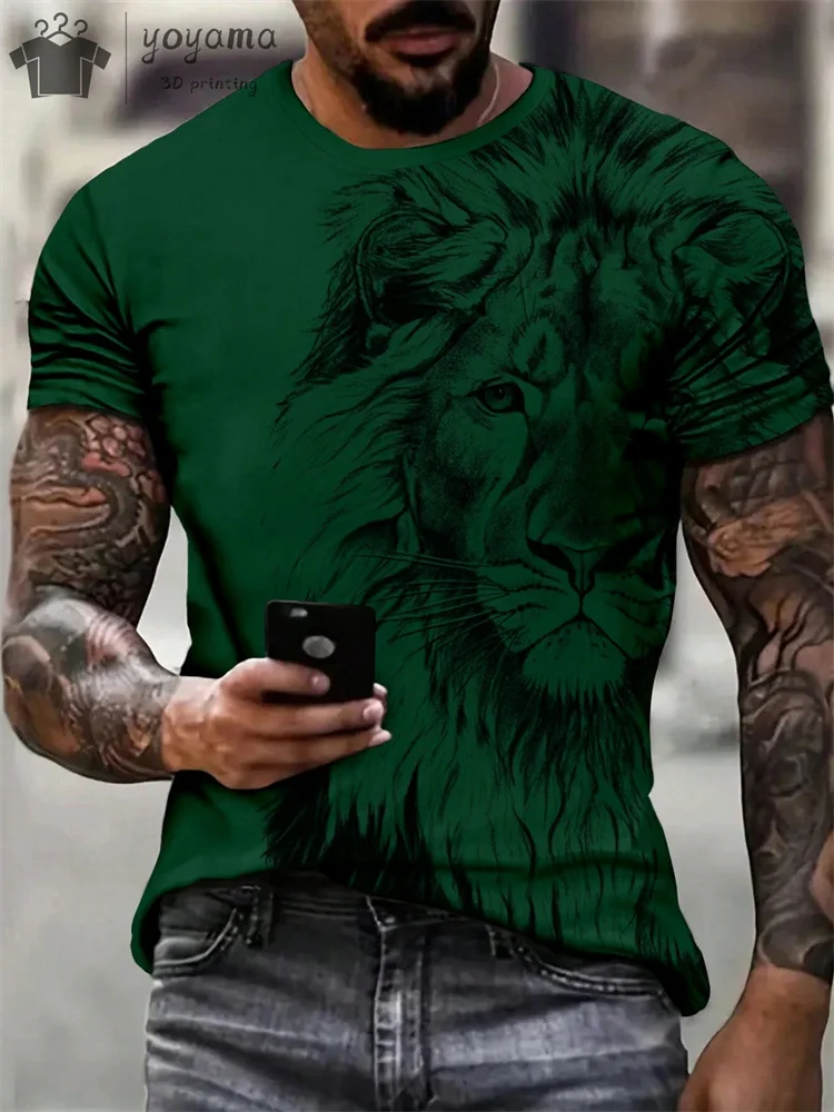 Summer Lion Print Men's Clothes T-shirt Male Short Sleeve Tee Men Lion Print Clothes Men Designer Clothes Men Oversized T-shirt