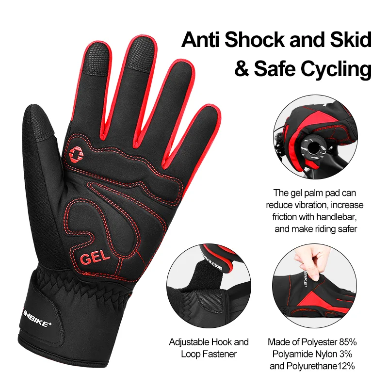 INBIKE Touch Screen Cycling Gloves Winter Thermal Warm Windproof Full Finger Waterproof Bicycle Road Bike Gloves For Men Women