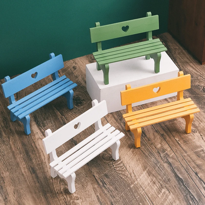 1pc Creative Mini Doll House Bench for Home Decoration Solid Color Small Bench Shooting Background Props Garden Park Ornaments