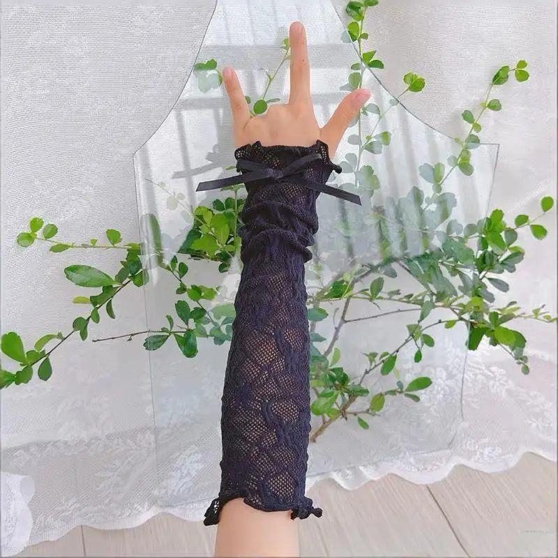 Lace Ruffle Y2K Gloves Fingerless & Mitten Styles JK Lolita Cute Mesh Bow Gloves for Women
