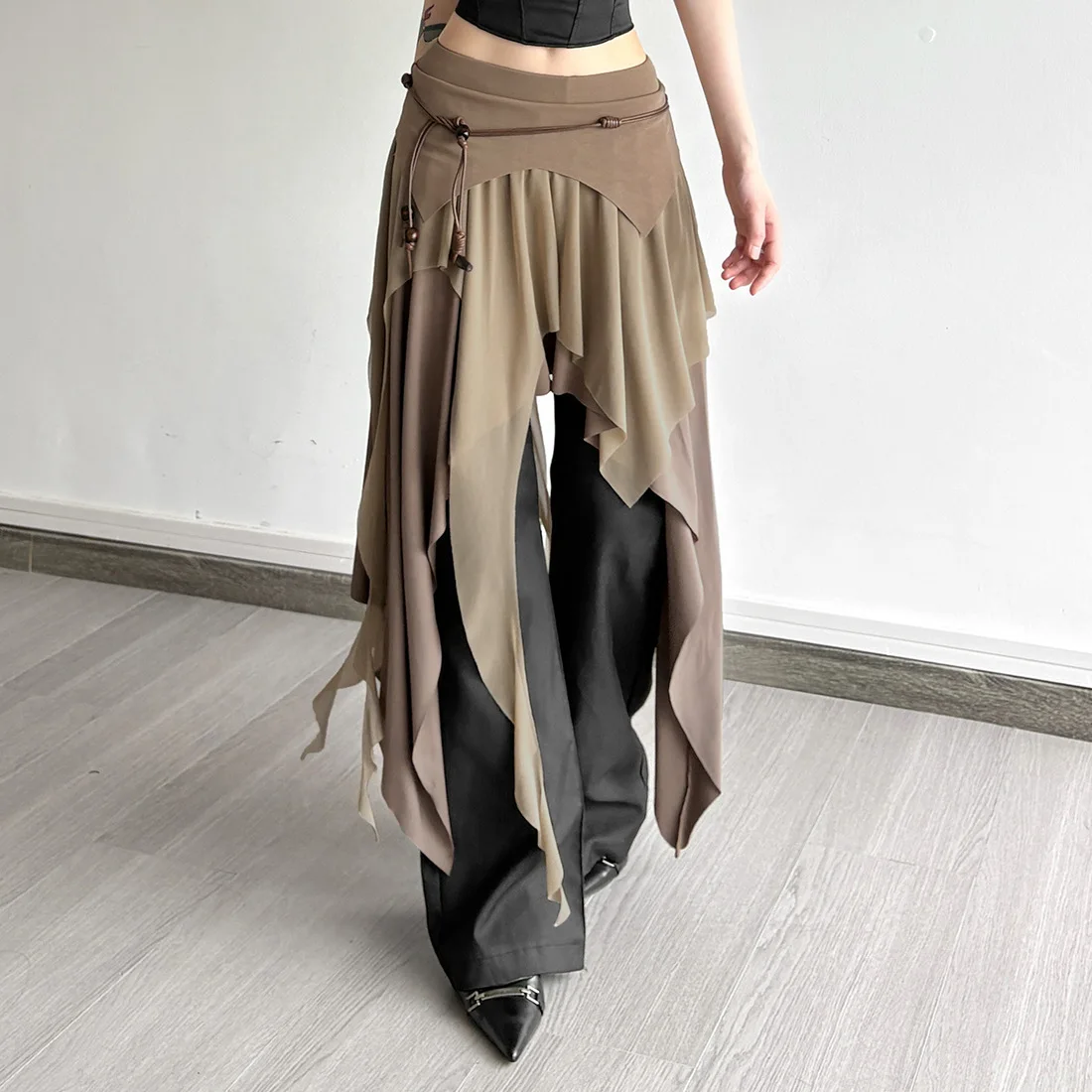 

Asymmetrical High Waist Slim Fit Split Skirt European Sle Polyester Fabric f-length Skirt for Women Summer Season