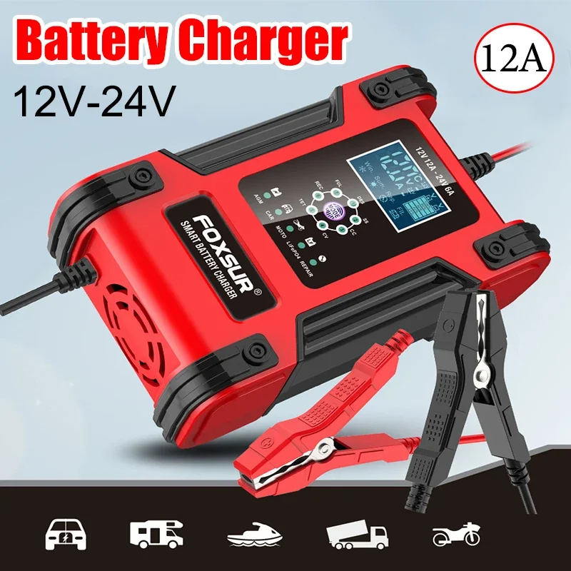 

12V/12A Car Battery Charger Full Automatic Smart Battery Chargers Maintainer Portable Battery Chargers for Car Motorcycle