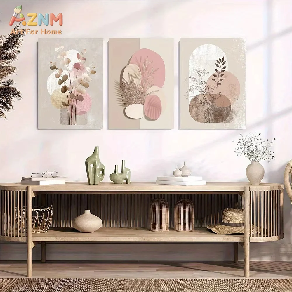 AZNM Canvas Print Minimalist Bohemian Geometric Patterns in Gentle Pink and Cream Canvas Poster Prints Home Room Decor Gift