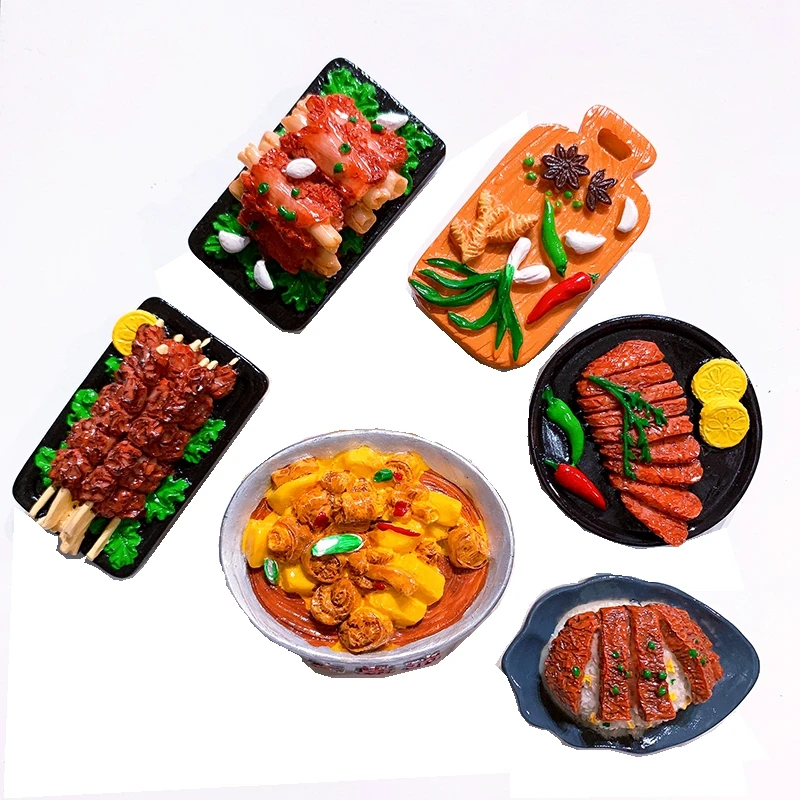 Hand-painted Steak And Lamb Skewers Pork Ribs Chicken Chop 3D Fridge Magnets Tourism Souvenirs Refrigerator Magnetic Stickers