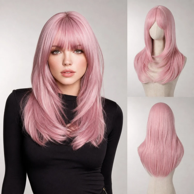 14 Inch Pink Synthetic Lace Front Wig Straight Heat Resistant Breathable Cap For Women Party Travel Gift