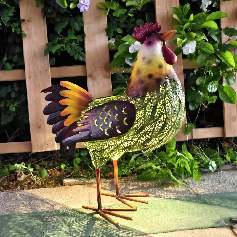 Foreign trade hot-selling pastoral style painted luminous solar lights colored lights wrought iron animal decoration hen floor