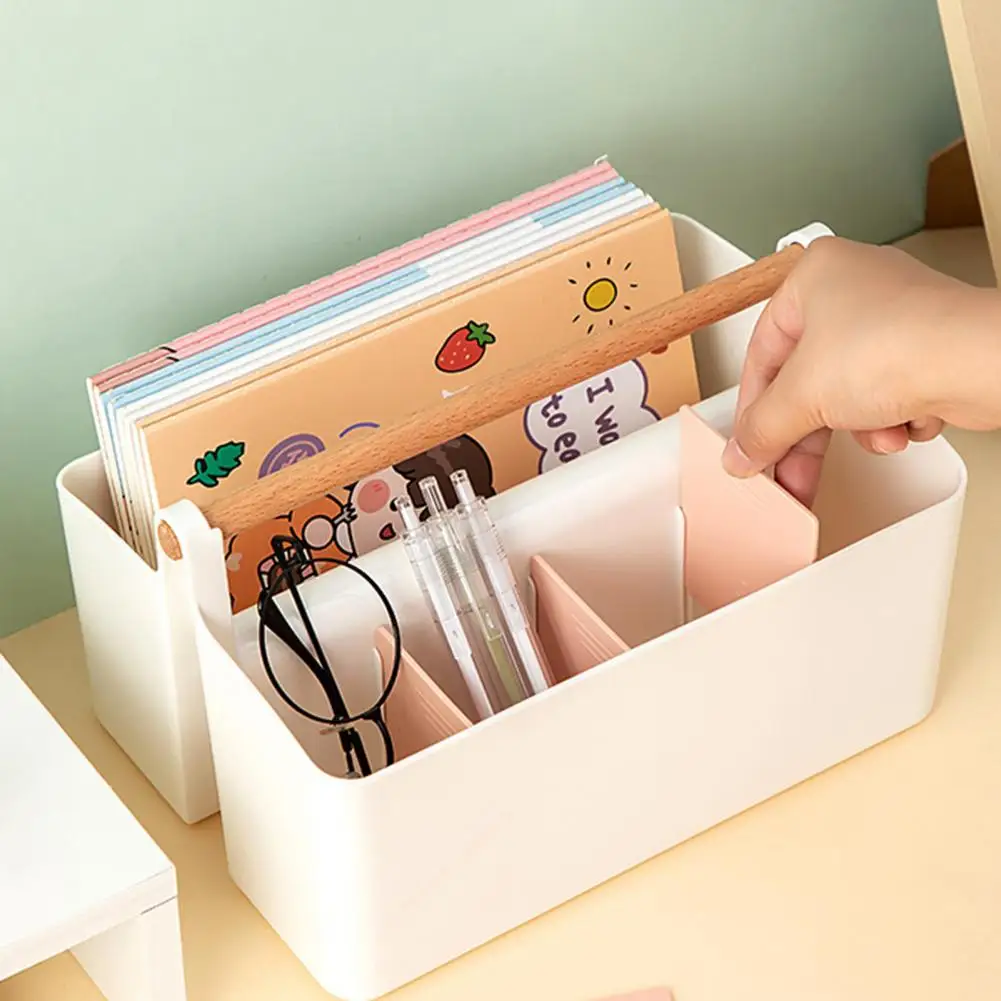 Portable Storage Box with Handle Removable Compartment Organizer Desktop Stationery Organizer with Large Capacity for Home