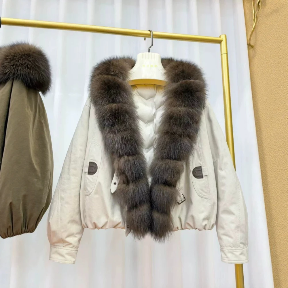 women's winter down jacket with real fox Lightweight padded jackets Oversized Longline Down duck Jacket Heat Retention Outdoor