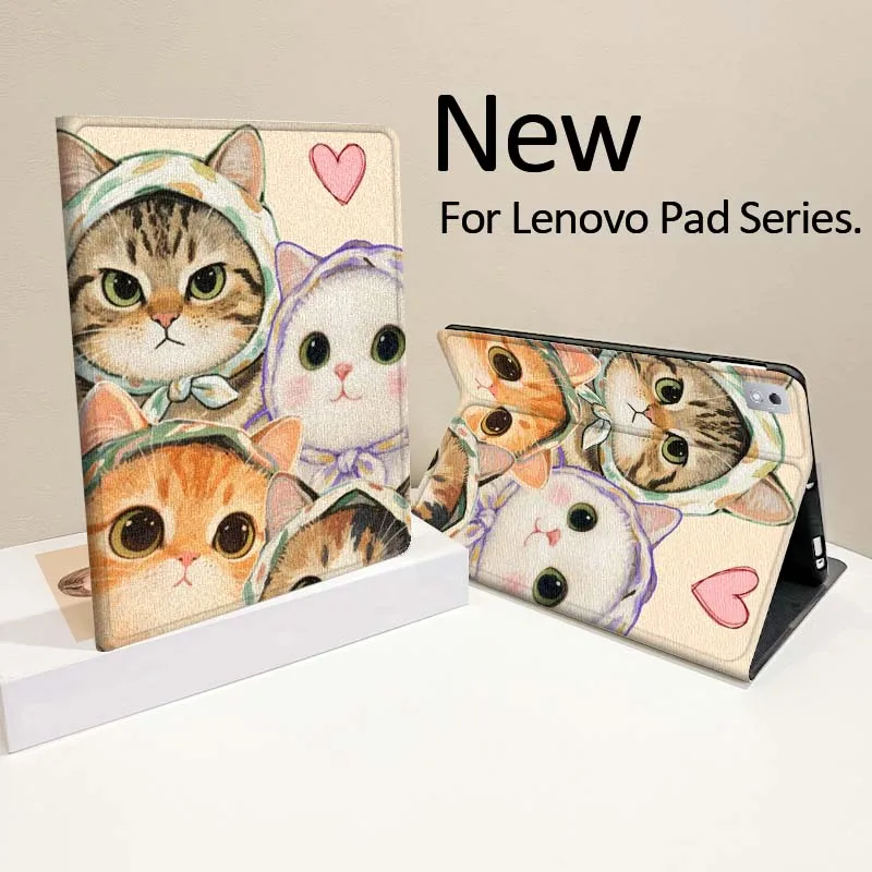 

Vintage Cat Cartoon Pattern For Lenovo Tab Xiaoxin Pad 700 Y900 Gen4 K10 P11 GT K11 3rd P11 P12 Plus Pro Gen Tablet Case