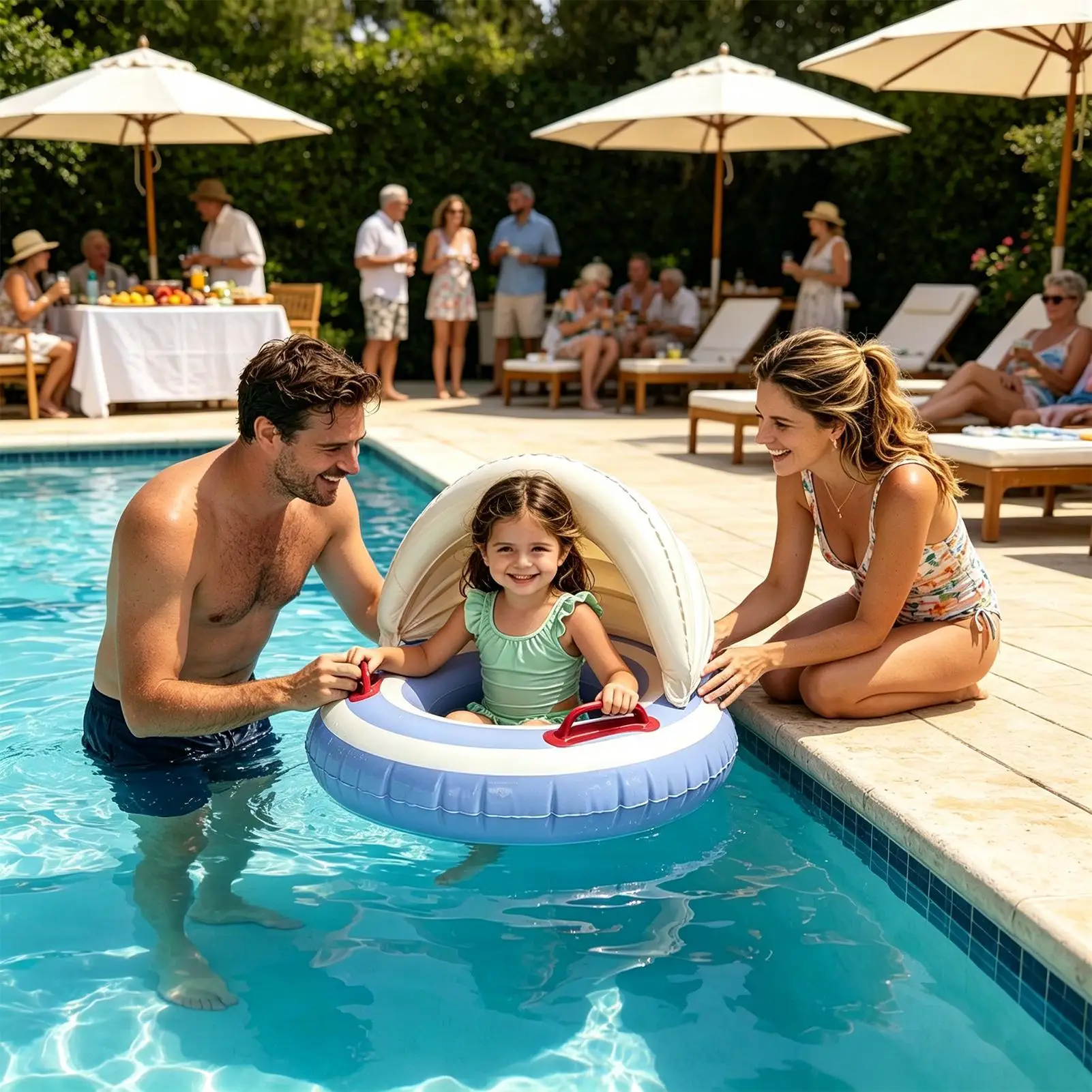 Kids Float With Canopy Anti-Tip Leak-Proof Blow Up With Handle Pool Float With Canopy For Lake Lounging Beach Games Water Party