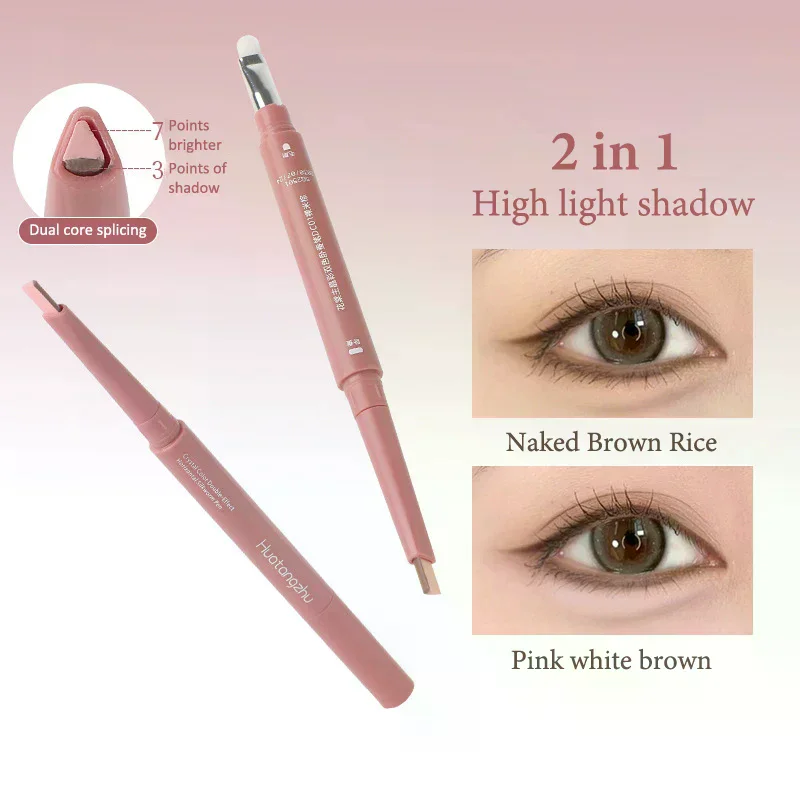 Waterproof Natural Dual-Color Lying Silkworm Pencil Under-Eye Highlighter Shadow Pen Contour 2-in-1 Eye Makeup Cosmetics