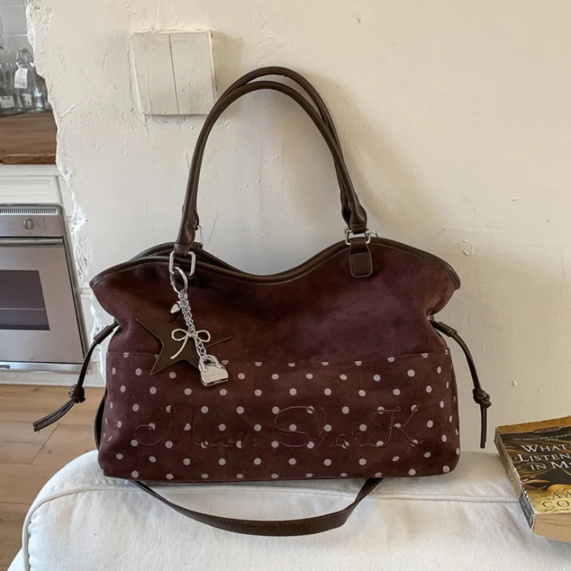

Retro Brand Design Tote Bag With Pendant Five-pointed Star Bow Lock Large Capacity Handbag Versatil Work Commuting Crossbody Bag