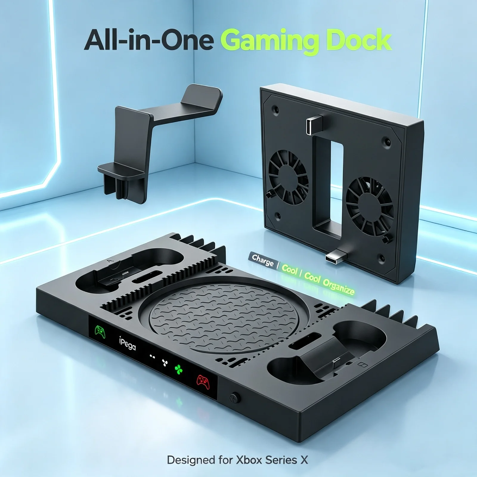 Xbox Series X Cooling Stand Dual Controller Charger Game Card Storage Headphone Holder Gaming Accessories