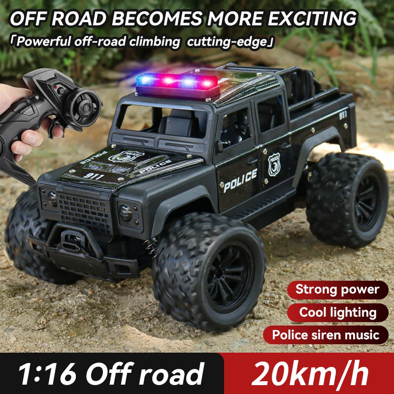 Veículos audiovisuais de tração nas quatro rodas em grande escala, veículos off-road infantis e brinquedos e presentes especiais de modelo de carro de polícia