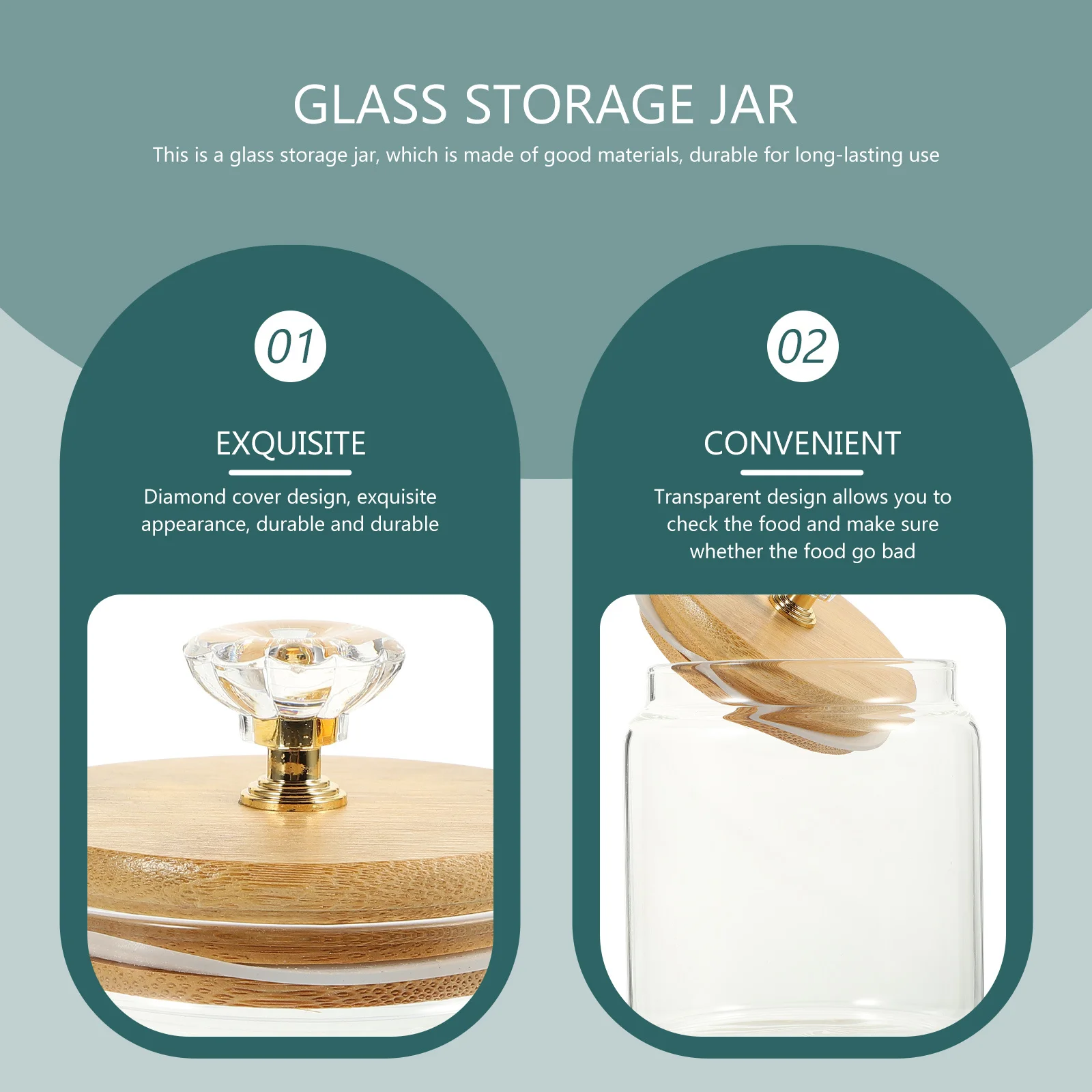 

2Pcs Glass Tea Canisters Storage Jars Kitchen Candy Holder Wide Mouth Sealed Container Household Food Storage Jar