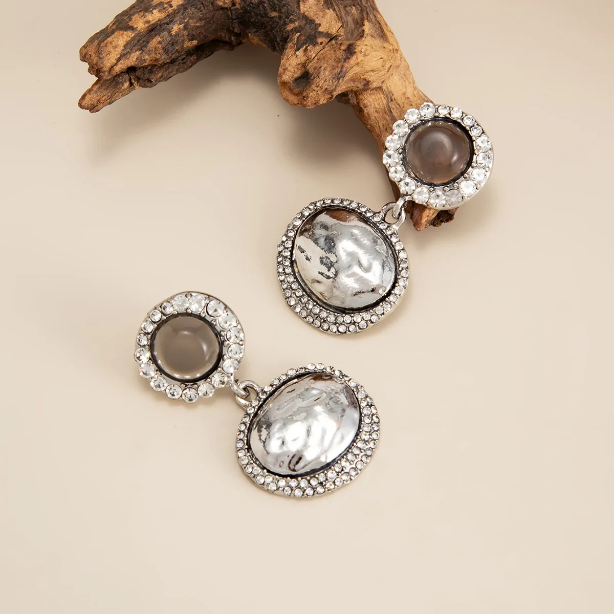 Earrings Vintage Geometric Micro Pave Hammered Contrast Color Stone with Palace Retro Feel for Women Work Party Metal