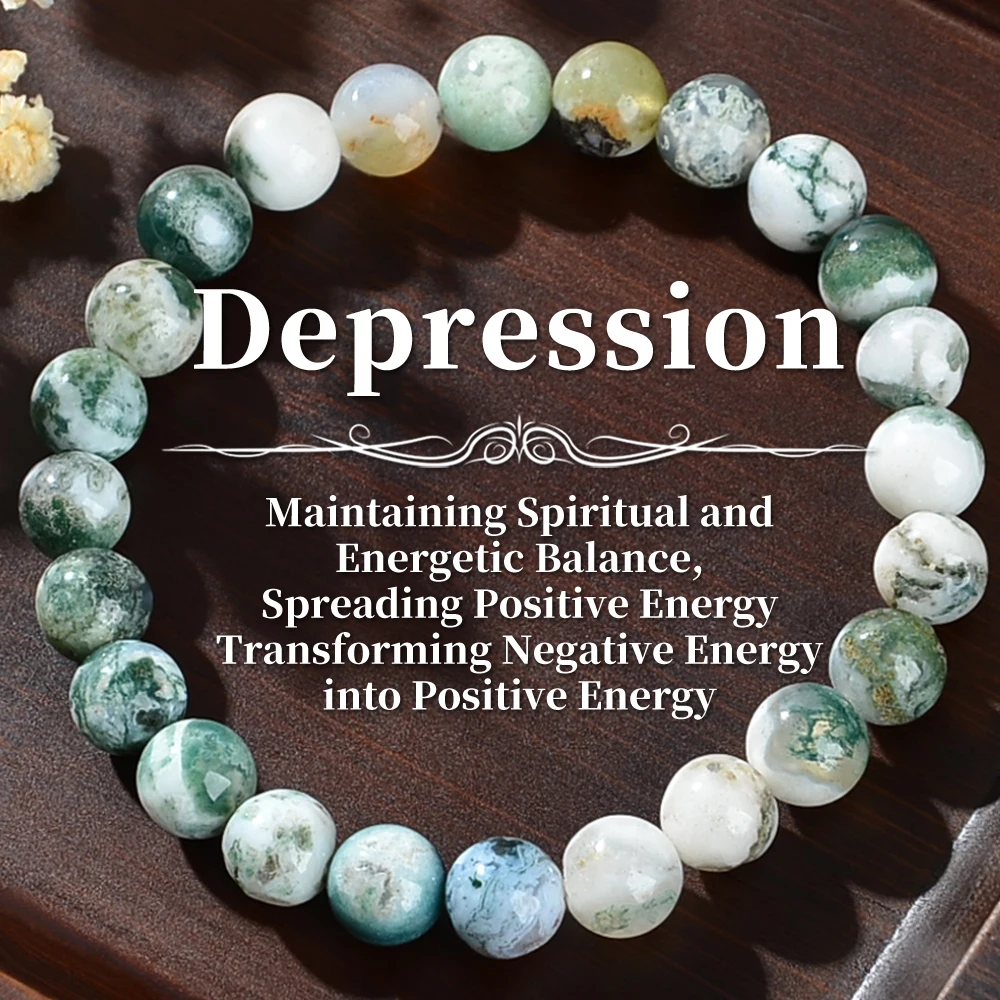 1 Piece of Depression Healing Crystal Bracelet. Dendritic Agate. Relieves Stress, Enhances Confidence and Eliminates Worry.