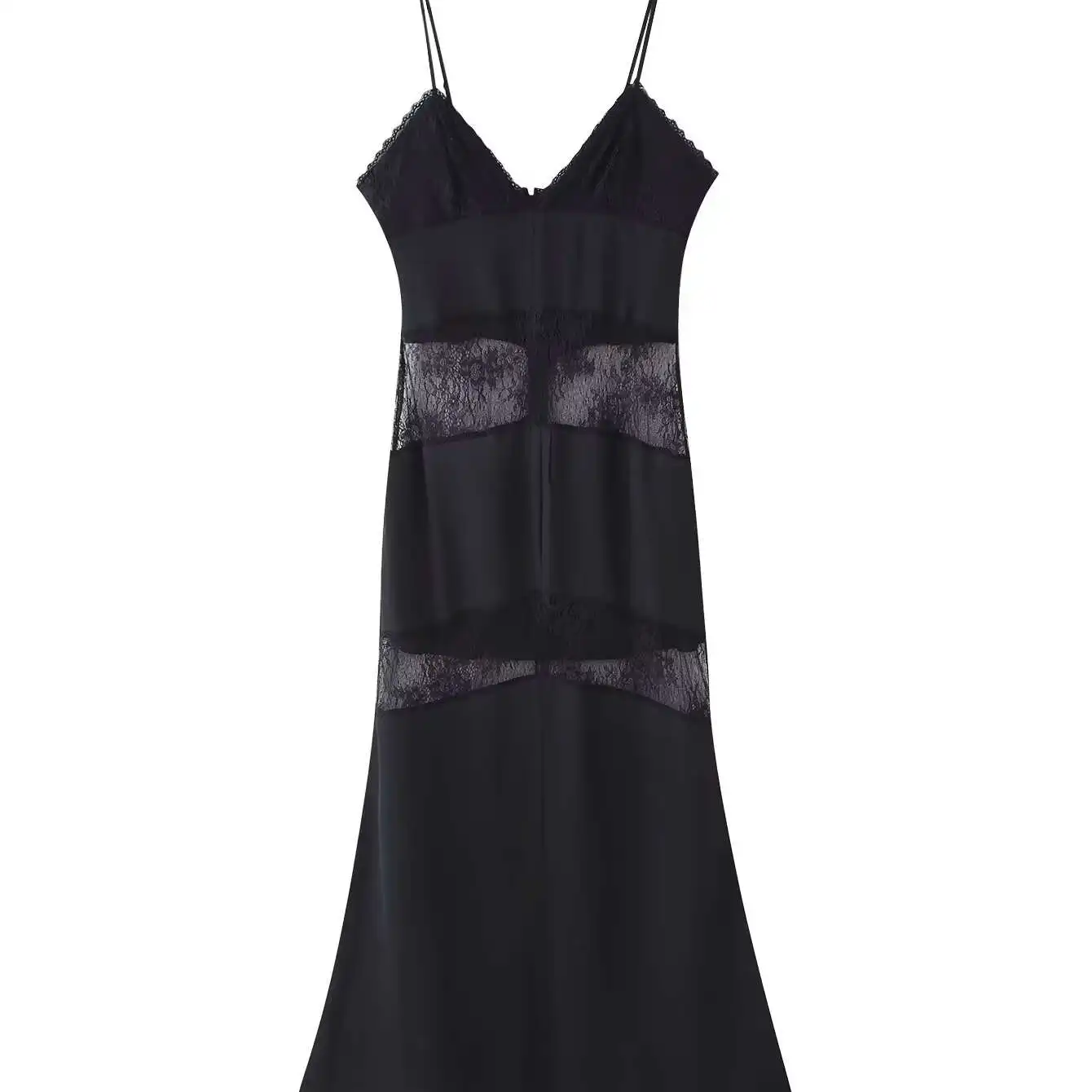 JNLEAOG Spring New Women's Fashion Design Lace Splicing Dress High Waist Polyester Fiber V-neck Sleeveless Zipper Closure