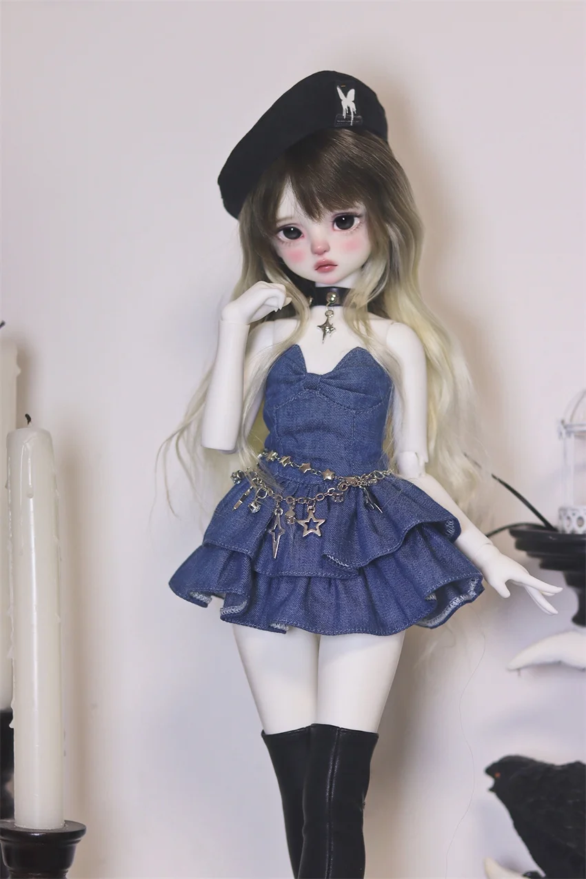 BJD Clothes 1/4,msd,Bear sister Denim  Dress Set bjd Doll Accessories