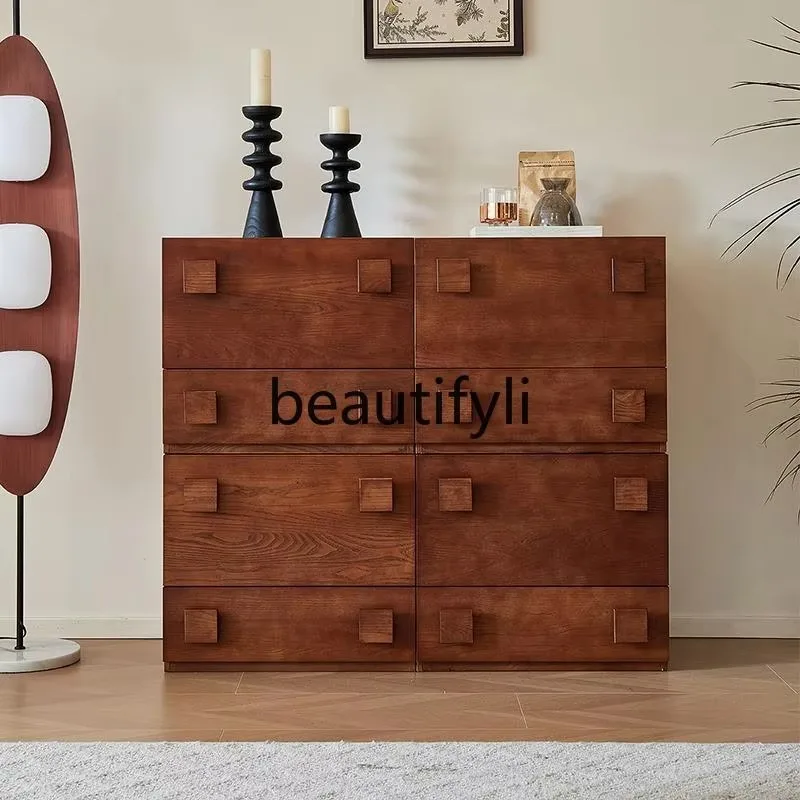 

D2520 Solid wood card door cabinet Nordic TV cabinet Living room red oak walnut locker