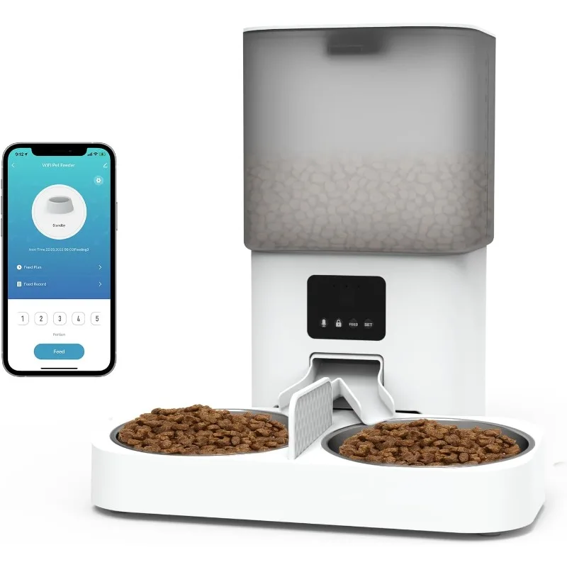 Automatic Cat Feeder for 2 Cats, 6L Dry Food Dual Auto Cat Feeder with APP Control/WiFi Connection/Feeding Schedule/Double