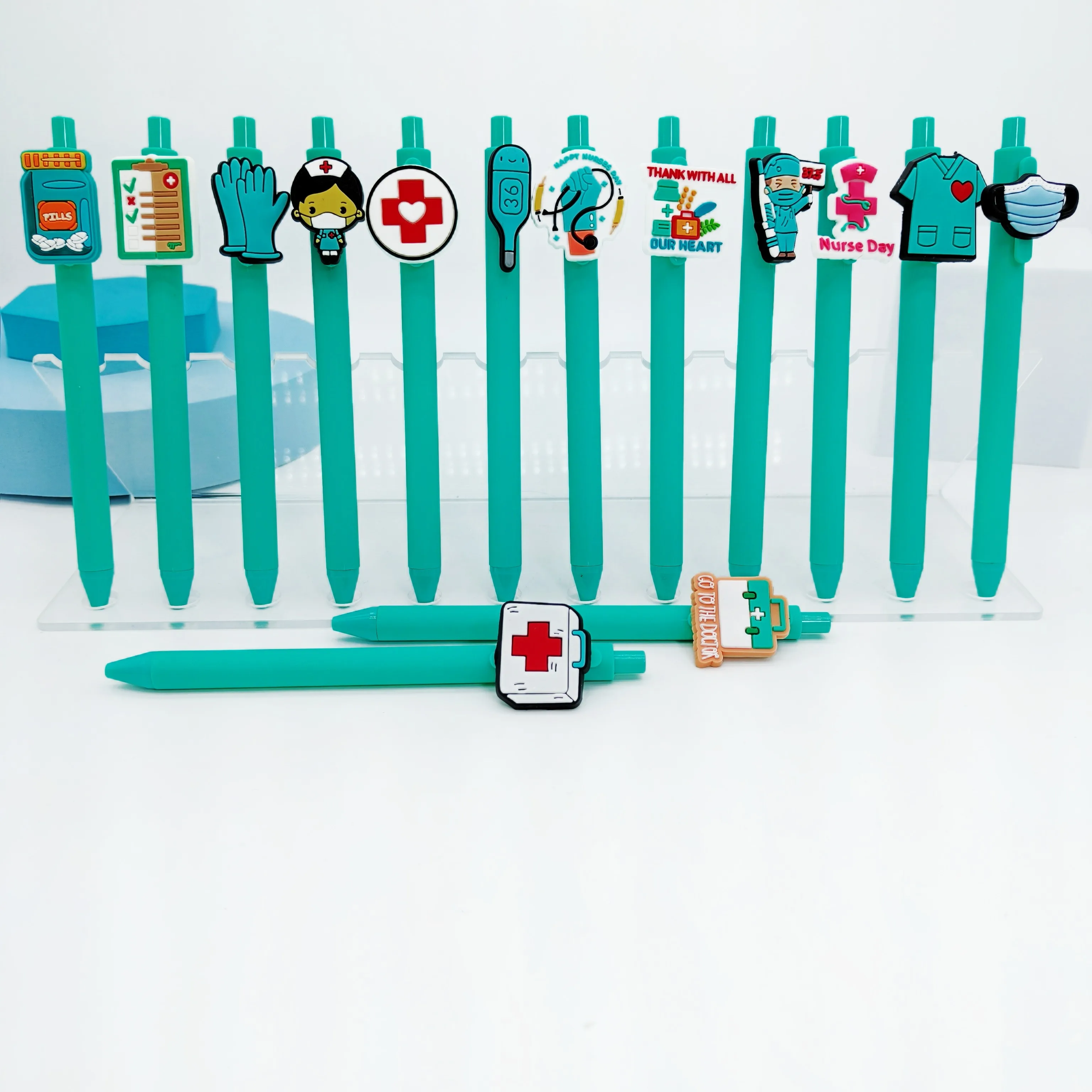 10 قطعة/15 قطعة سلسلة الأزرق الأخضر قلم حبر جاف سلسلة طبية ممرضة هدية القلم الطبيب الطبي الكتابة القرطاسية #5