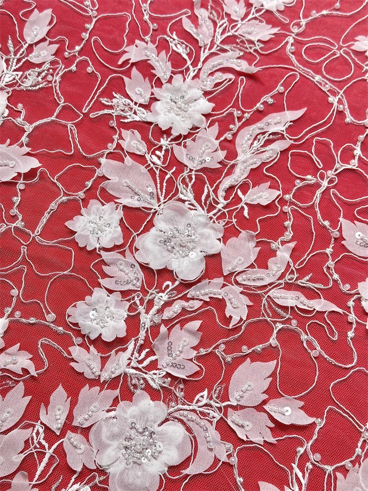 Latest African 3D Flower Lace Fabric Embroidery French Mesh Lace Fabric With Sequins Groom Nigerian Tulle Lace For Party