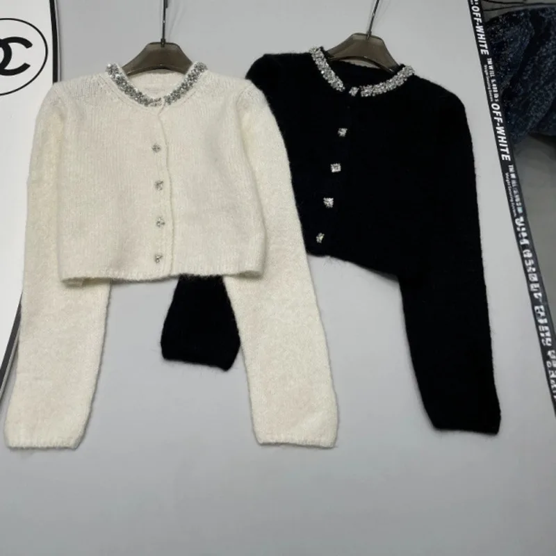 [ZOCI] MM Home Heavy Industry Style Cardigan Knitted Short Black White Fashionable Versatile