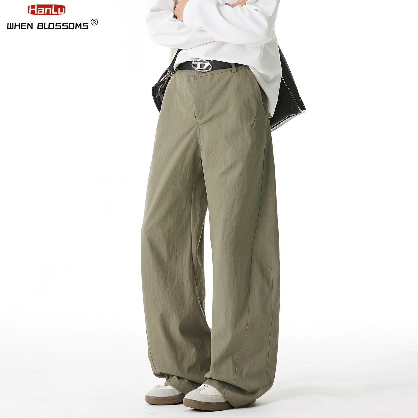 2025 بنطال رجالي ذو لوحة جانبية مستقيم الساق مطوي تصميم عتيق ملابس الشارع الشهير مريح مناسب غير رسمي كبير الحجم #2