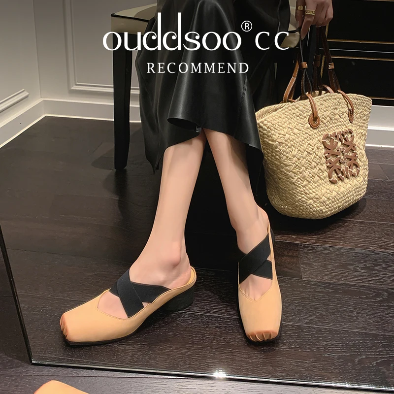 ODS High quality square toe ballet shoes women's retro strappy single shoes ballet shoes outer wear thick heel Mary Jane Slipper