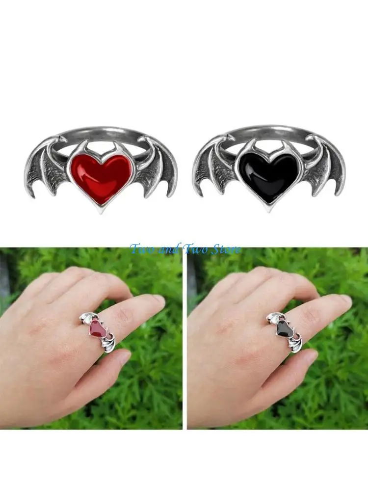 HX6F Ring High Polish Heart Wing Ring Finger Ring Personality Female Jewelry Gifts