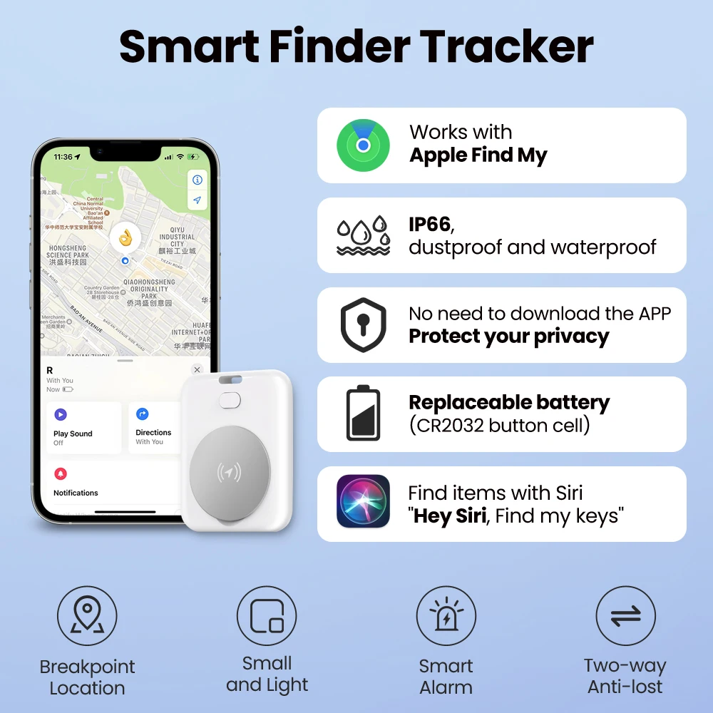 AVATTO Mini Anti-loss Device Wallet Mobile Phone Lost Alarm Pet Key Smart Tracker Locator Two-way Finding Function GPS Tracker