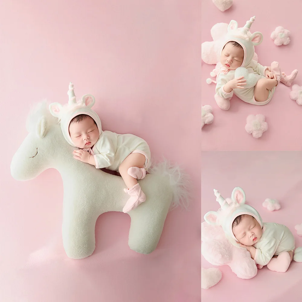 

Professional Baby Photography Prop Adorable Unicorn Costume Unicorn Ride-On Posing Doll Flower Pillow Studio Creative Shoot Prop