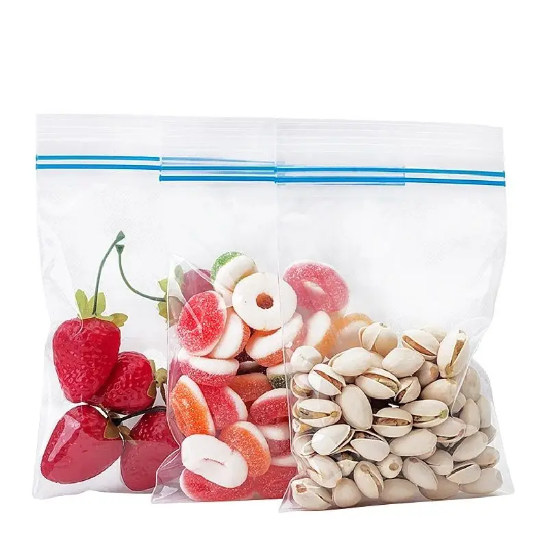 50PCS Clear Double Sealing PE Zipper Fresh Packaging Bag Plastic Vegetable Meat Fruit Freshness Snack Candy Anti Odor Pouches