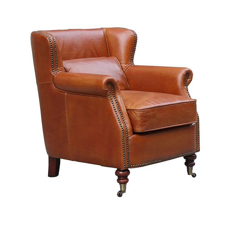 Classic Vintage Distressed Leather Armchair Single Seat Leather Chair For Cigar Club