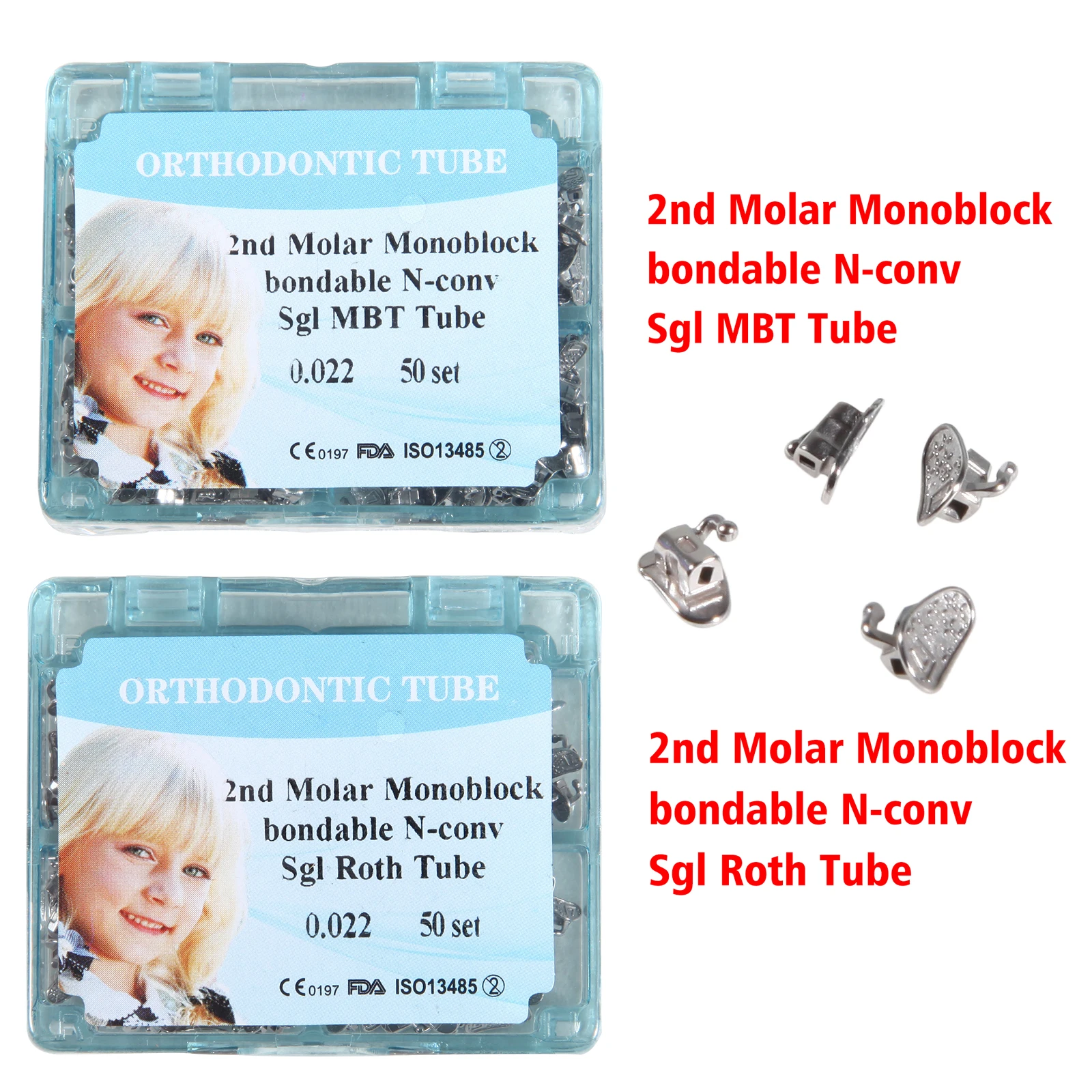 Dental 50 Set Orthodontic Tube 2nd Molar Monoblock bondable N-conv Sgl MBT/Roth Tube 0.022 high quality Free shipping