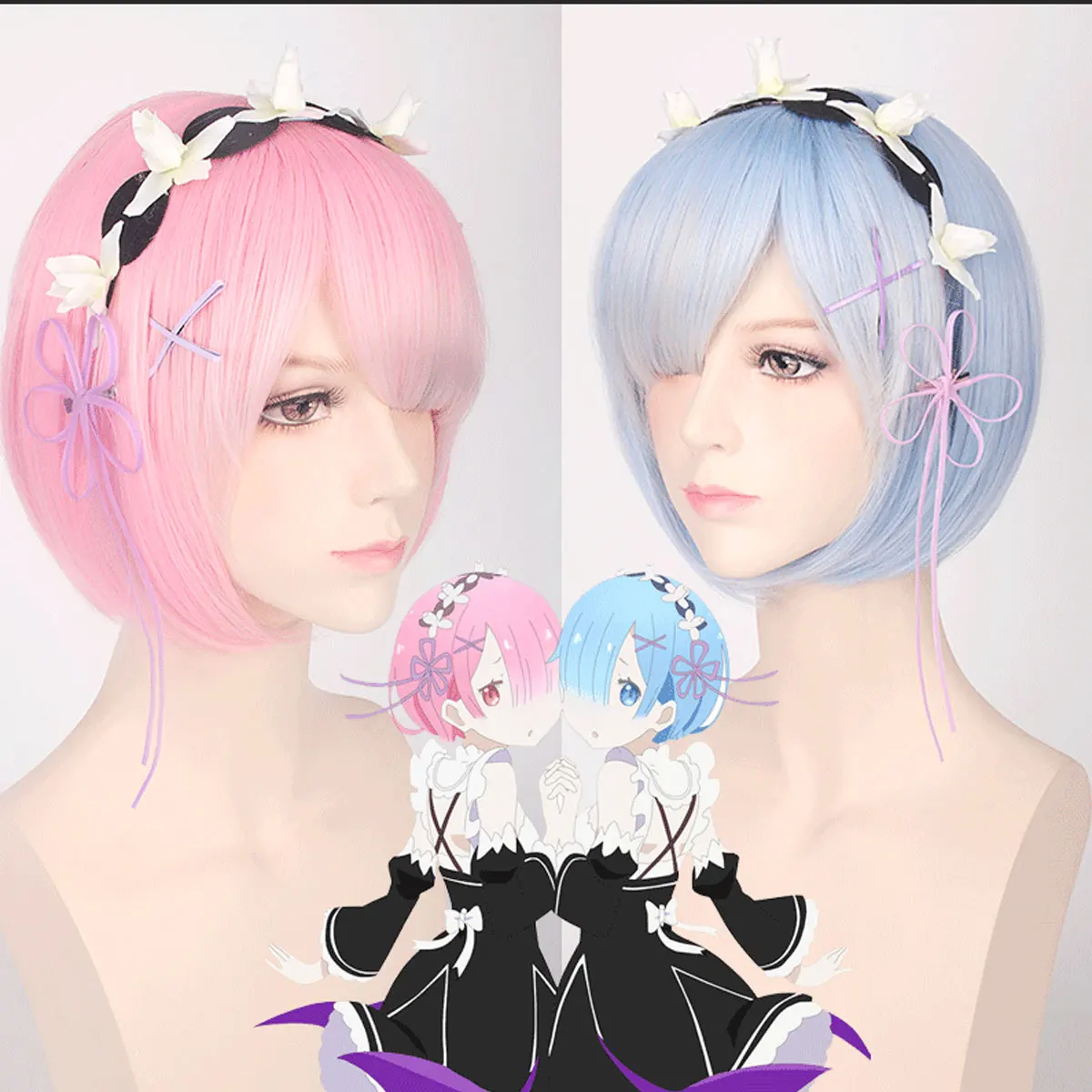 Starting from Scratch in Another World, the Ram Rem Cosplay Wig Simulates the Scalp Synthetic Fiber Wig