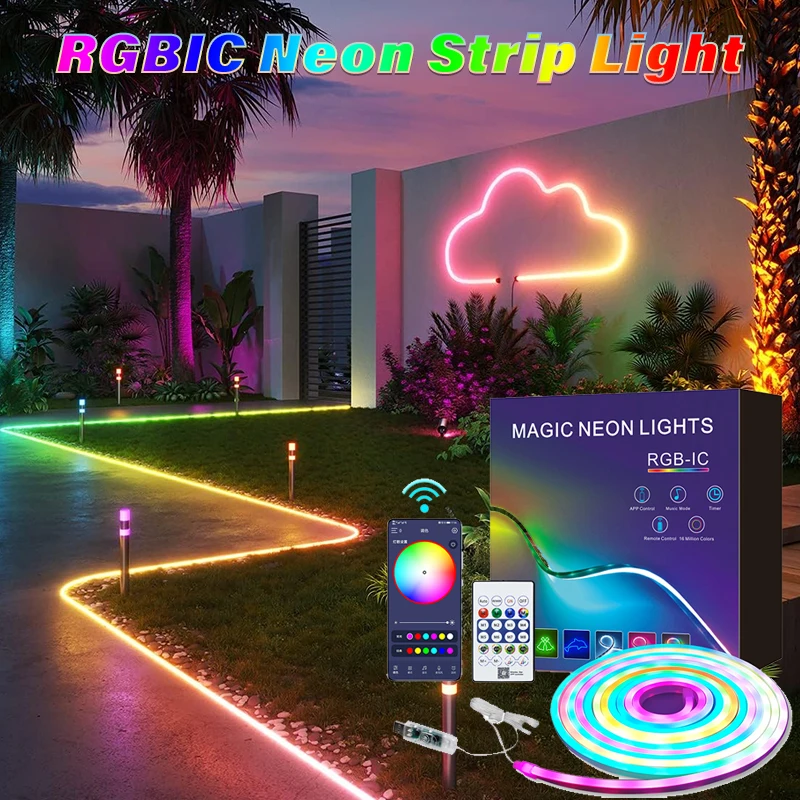 

RGBIC LED Neon Strip Light APP Remote DIY Light Strip Music Sync Dreamcolor Chasing Neon Strip Waterproof for Room Outdoor Decor