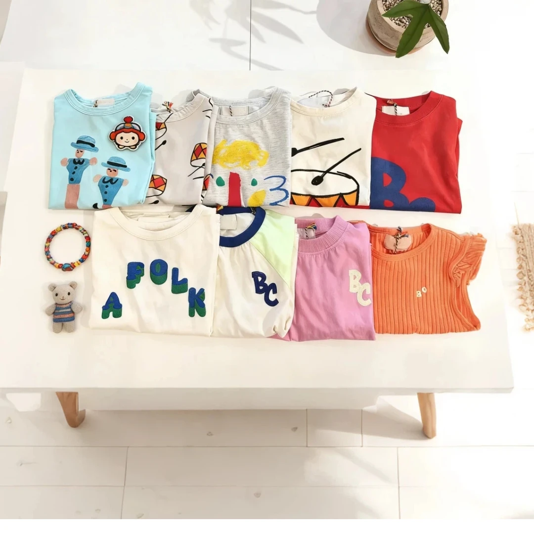 Summer Children's Casual T-Shirt Cartoon Print Short Sleeve Fun Inner Wear Korea Style Leisure INS New Product for Kids 2026
