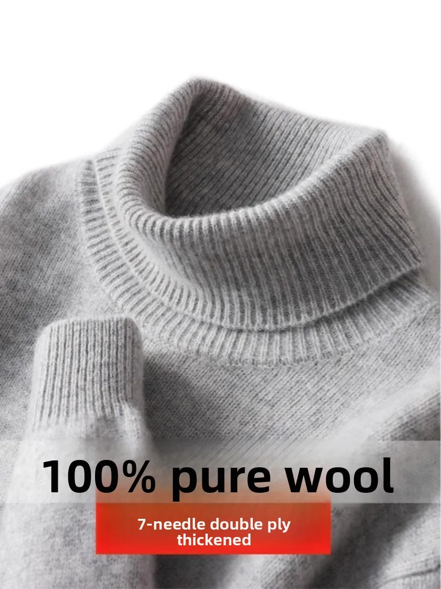 

Мужской утепленный шерстяной свитер с высоким воротником, свободного кроя, большого размера, вязаный, повседневный, городской стиль